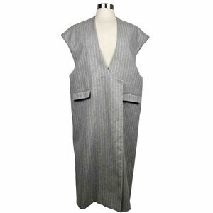 Rodebjer Coat S Womens Gray Pinstripe Sleeveless Oversized Wool Blend Vest